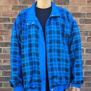 Vintage bright blue plaid windbreaker